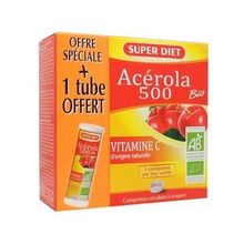 SUPER DIET Acérola Bio 500 Tubes 24 comprimés + 1 offert