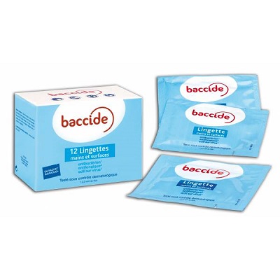 BACCIDE 12 Lingettes Mains et Surfaces