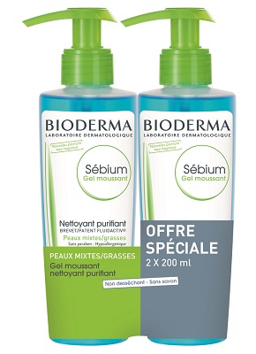 BIODERMA Sébium Gel Moussant Nettoyant Purifiant Lot 2x200 mL