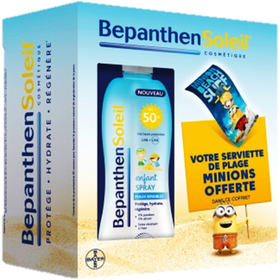 Bepanthensoleil lait enfant peau sensible spf50+ serviette minions offert