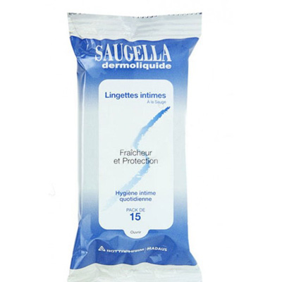 Saugella Dermoliquide Lingettes Intimes Pack de 15