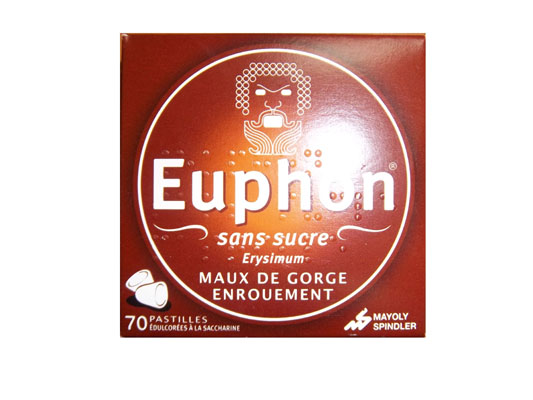 EUPHON Maux de Gorge Enrouement Sans Sucres 70 Pastilles