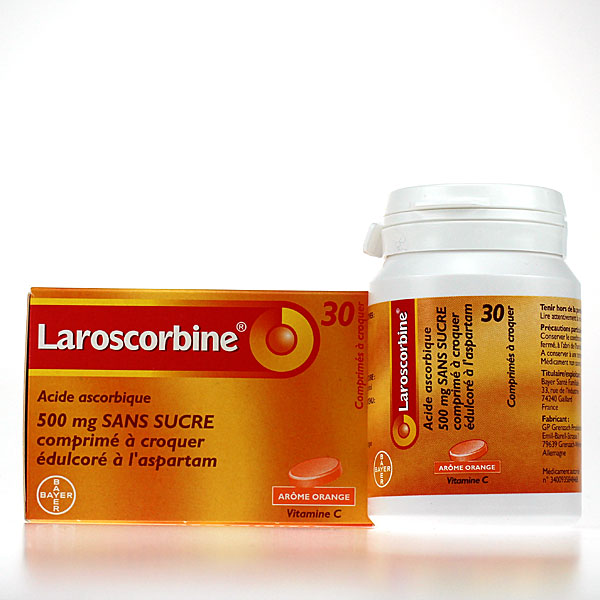 Laroscorbine 500mg sans sucre orange 30 cprs