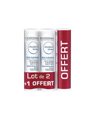 BIODERMA Atoderm Stick Lèvres Lot 2 x 4 g + 1 Offert