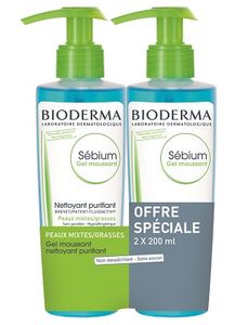 BIODERMA Sébium Gel Moussant Nettoyant Purifiant Lot 2x200 mL