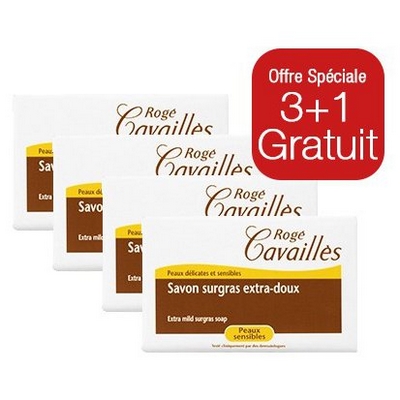 ROGE CAVAILLES Savon Surgras Extra-Doux Lait de Rose 3+1 Gratuit