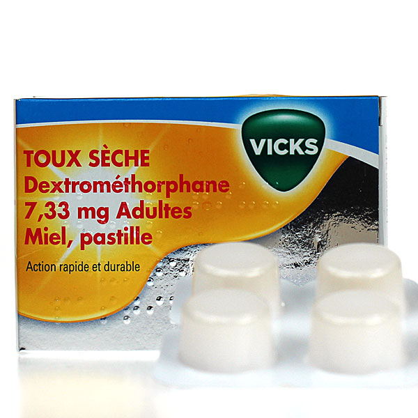 Toux Sèche Vicks Dextrométhorphane 12 pastilles Miel Adultes