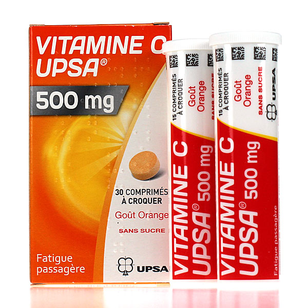 Vitamine C UPSA 500mg orange sans sucre 30 cprs